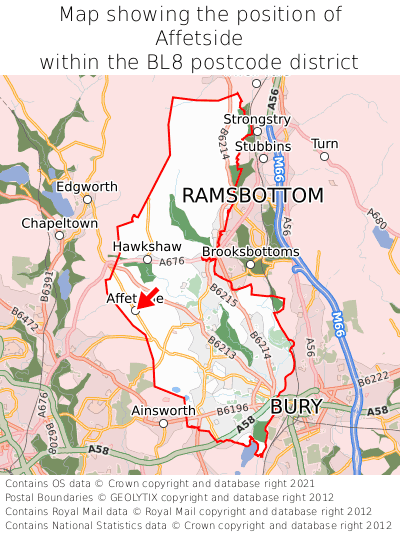 Map showing location of Affetside within BL8