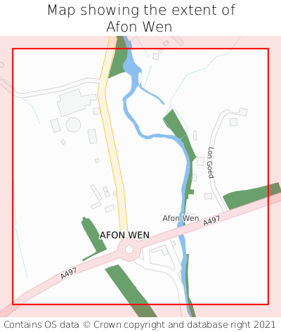 Map showing extent of Afon Wen as bounding box