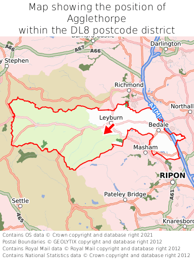 Map showing location of Agglethorpe within DL8