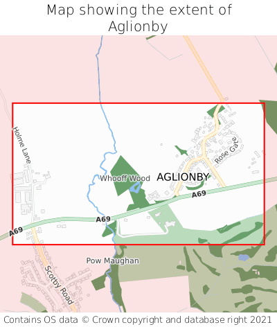 Map showing extent of Aglionby as bounding box