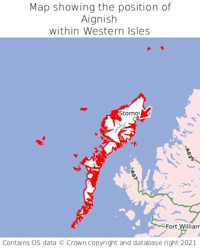 Map showing location of Aignish within Western Isles
