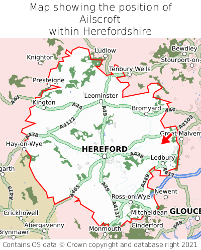 Map showing location of Ailscroft within Herefordshire