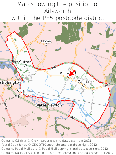 Map showing location of Ailsworth within PE5