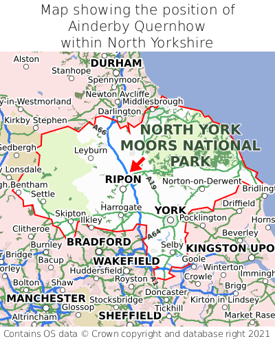Map showing location of Ainderby Quernhow within North Yorkshire