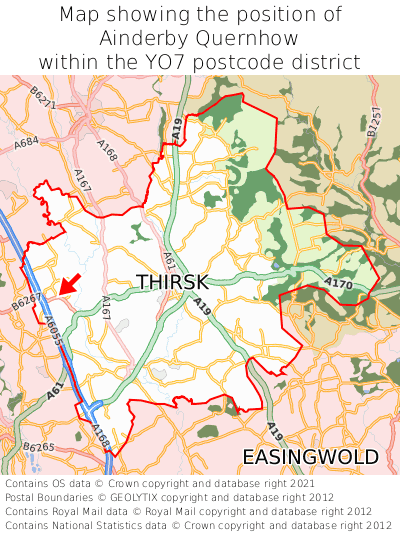 Map showing location of Ainderby Quernhow within YO7