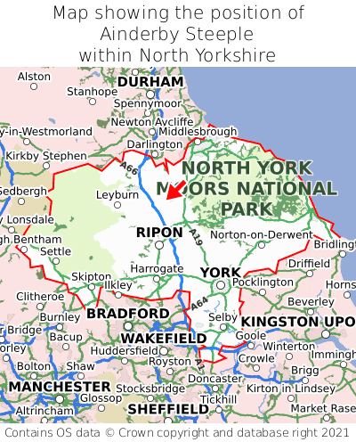 Map showing location of Ainderby Steeple within North Yorkshire