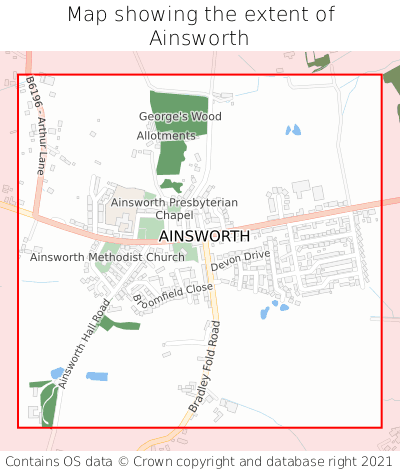 Map showing extent of Ainsworth as bounding box