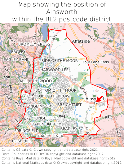 Map showing location of Ainsworth within BL2