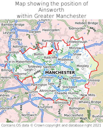 Map showing location of Ainsworth within Greater Manchester