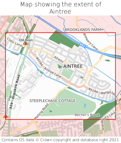 Map showing extent of Aintree as bounding box