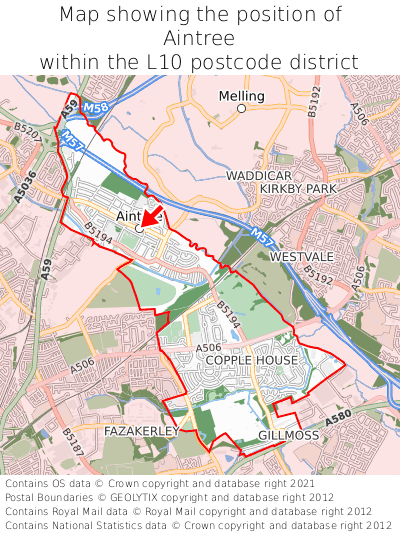 Map showing location of Aintree within L10
