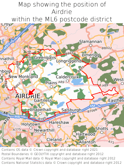 Map showing location of Airdrie within ML6