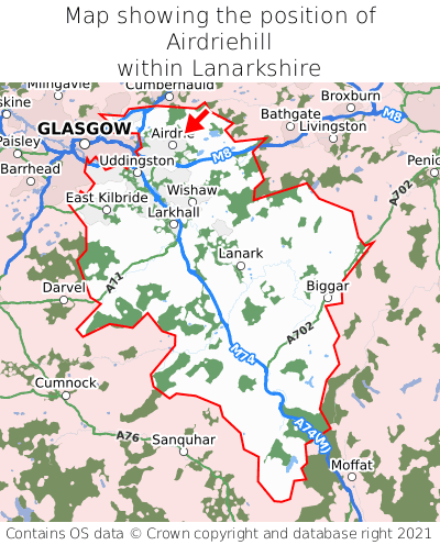 Map showing location of Airdriehill within Lanarkshire