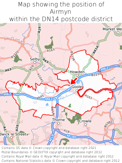 Map showing location of Airmyn within DN14