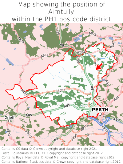 Map showing location of Airntully within PH1