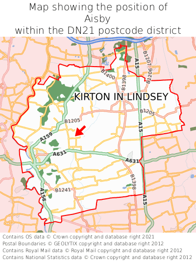 Map showing location of Aisby within DN21