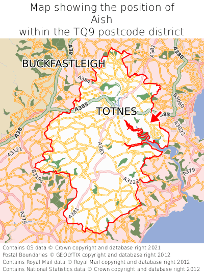 Map showing location of Aish within TQ9