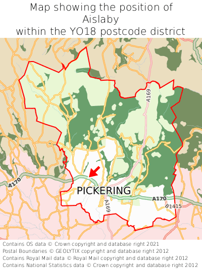Map showing location of Aislaby within YO18