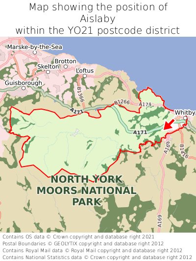 Map showing location of Aislaby within YO21