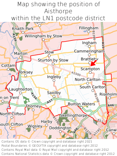 Map showing location of Aisthorpe within LN1