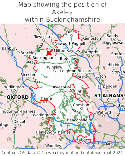 Map showing location of Akeley within Buckinghamshire