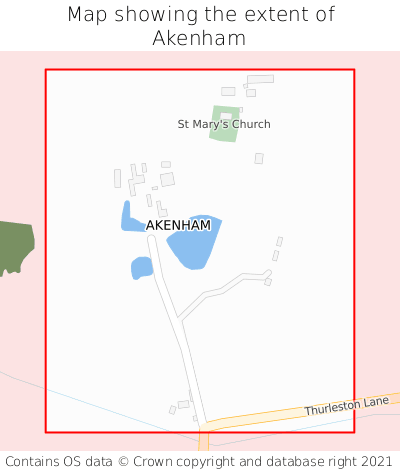 Map showing extent of Akenham as bounding box