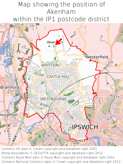 Map showing location of Akenham within IP1