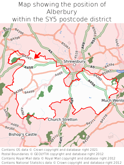 Map showing location of Alberbury within SY5