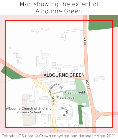 Map showing extent of Albourne Green as bounding box