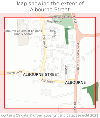 Map showing extent of Albourne Street as bounding box