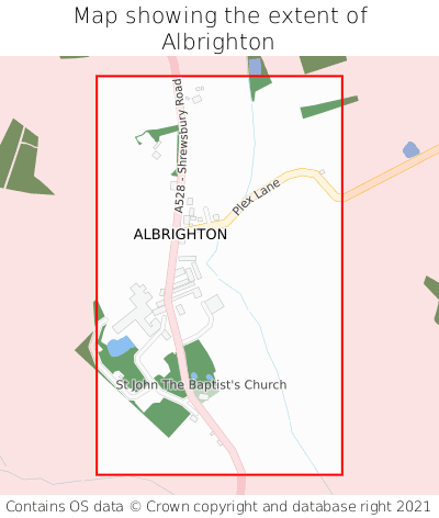 Map showing extent of Albrighton as bounding box