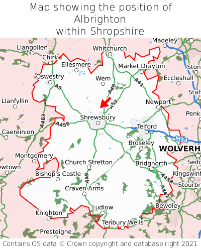 Map showing location of Albrighton within Shropshire