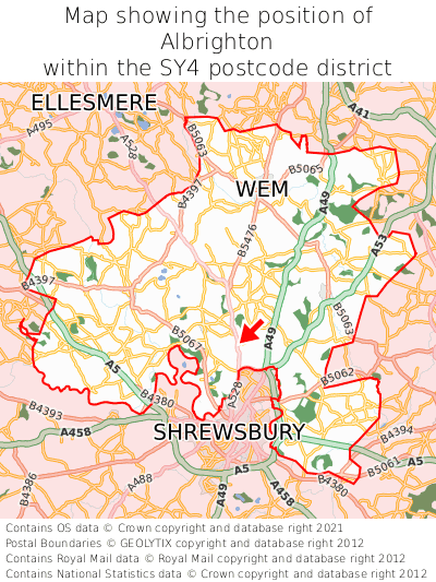 Map showing location of Albrighton within SY4