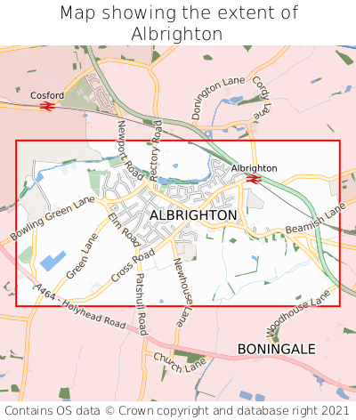 Map showing extent of Albrighton as bounding box