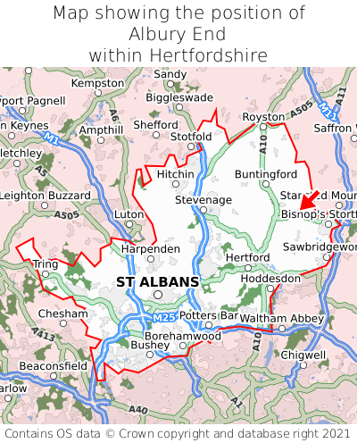 Map showing location of Albury End within Hertfordshire