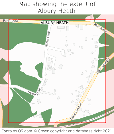 Map showing extent of Albury Heath as bounding box