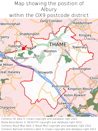 Map showing location of Albury within OX9