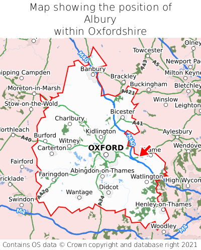 Map showing location of Albury within Oxfordshire