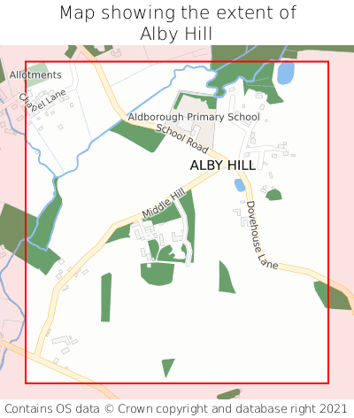 Map showing extent of Alby Hill as bounding box