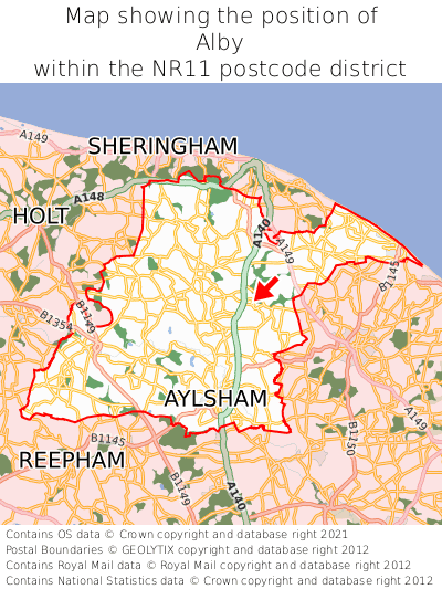 Map showing location of Alby within NR11
