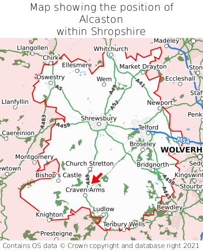Map showing location of Alcaston within Shropshire