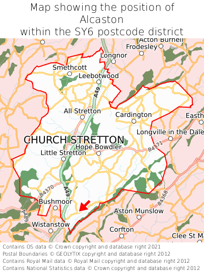 Map showing location of Alcaston within SY6