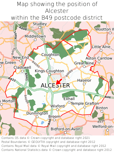 Map showing location of Alcester within B49