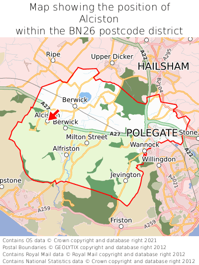 Map showing location of Alciston within BN26