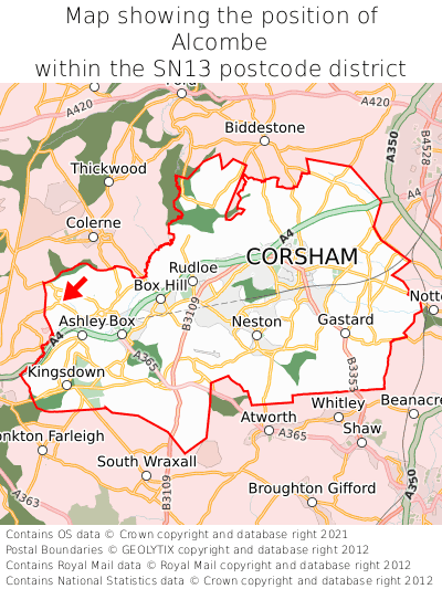 Map showing location of Alcombe within SN13
