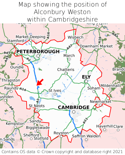 Map showing location of Alconbury Weston within Cambridgeshire