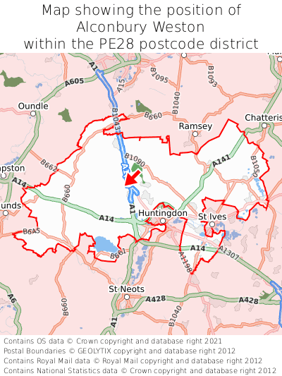 Map showing location of Alconbury Weston within PE28