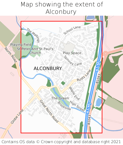 Map showing extent of Alconbury as bounding box