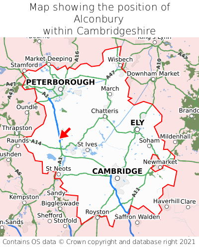 Map showing location of Alconbury within Cambridgeshire