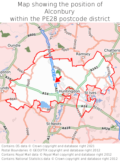 Map showing location of Alconbury within PE28